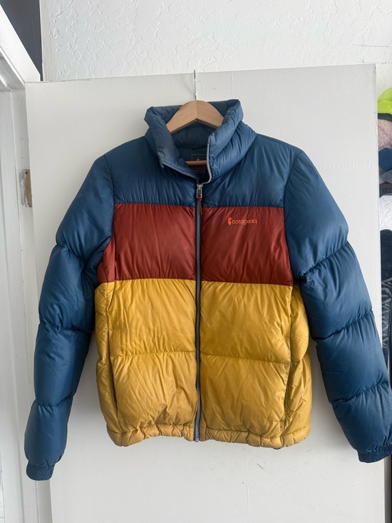 cotopaxi Jackets & Blazers - cotopaxi Tri-Color Puffer Jacket in Blue, Rust, Mustard